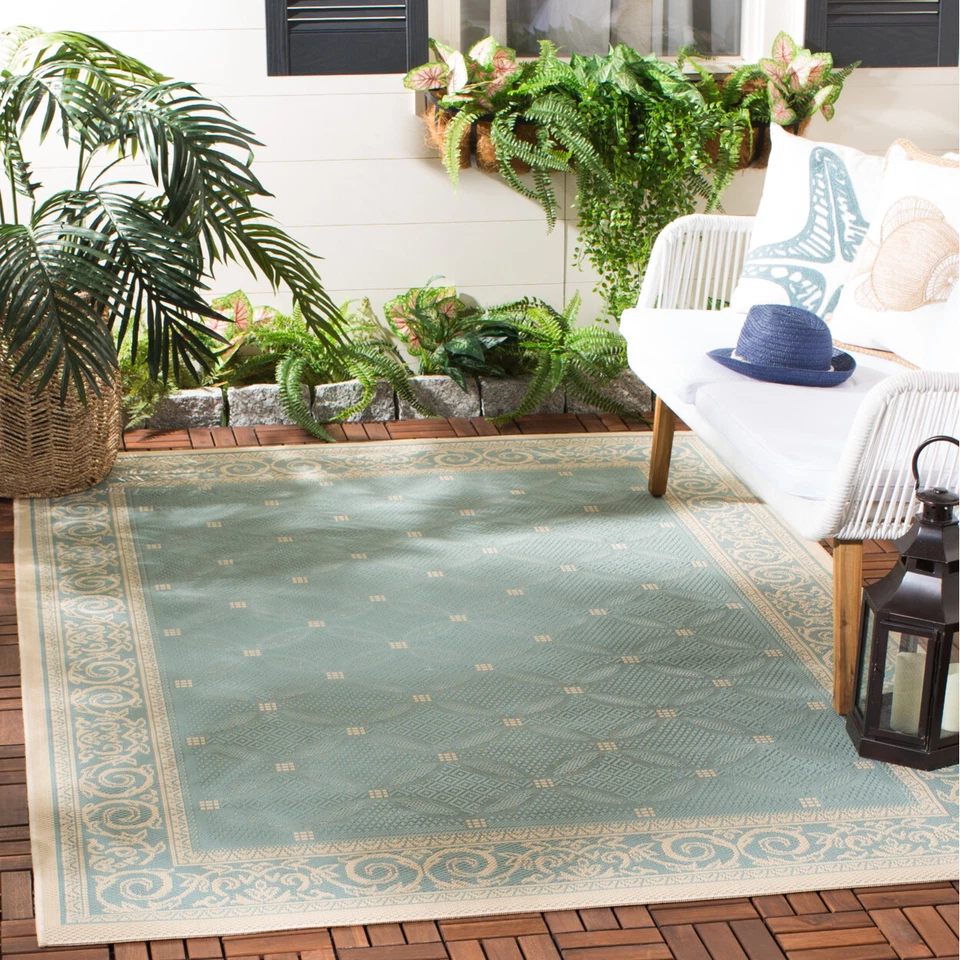 SAFAVIEH Indoor Outdoor CY6107-25 Courtyard Aqua / Cream Rug - Image 1 of 4