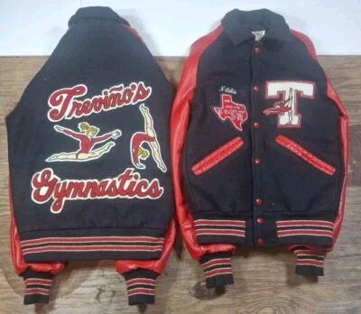 2 Chaquetas Universitarias DeLong Trinity Trojans Texas Gimnasia Talla XS Rojo Negro De Colección Foto 1 de 4