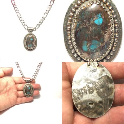 2.2 Ounces Tw Natural Bisbee Arizona turquoise Sterling Silver Pendant + Chain - Image 1 of 4
