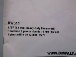 Dewalt DW511 Type 5 1/2" VSR Hammer Drill Manual - Picture 1 of 2