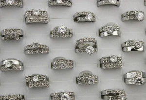 50Sets Wholesale Lots Charm Clear Cubic Zirconia Wedding Jewelry Rhinestone Ring - Picture 1 of 7