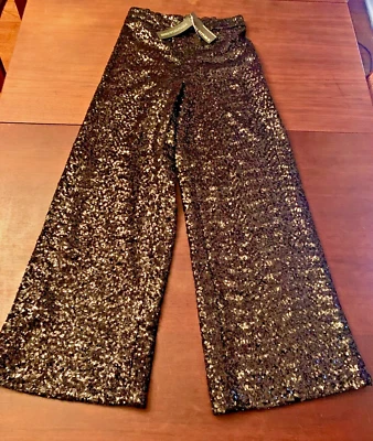 Banana Republic亮片高腰金色黑色宽腿拉裤 XS — 第 1/4 张图片