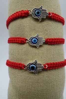 x12 Único Cordón Rojo Mano Hamsa Mal de Ojo Pulsera Cabalá Foto 1 de 4