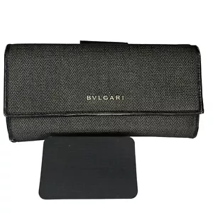 BVLGARI Flap Long Wallet Leather Bifold Card Holder Zip Around Purse - Picture 1 of 8