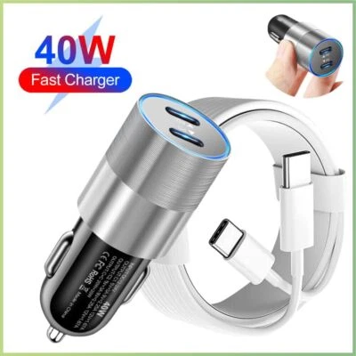 Cable Cargador Coche Rápido 40W USB-C Tipo-C Para iPhone 15 16 Pro Max 17 Air/Samsung Foto 1 de 4