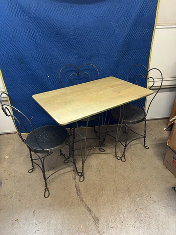 Antique Ice Cream Parlor Set - Twisted Iron, Table & 3 Chairs, Retro Chic Cover