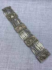 Vintage Mexico Boho Pyramid Style Link Sterling .925 Bracelet (41.5 Grams) - Picture 1 of 12