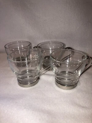 4 xícaras de café expresso Vitrosax Itália 4 oz vidro cappuccino Demitasse cabo de aço  - Imagem 1 de 4