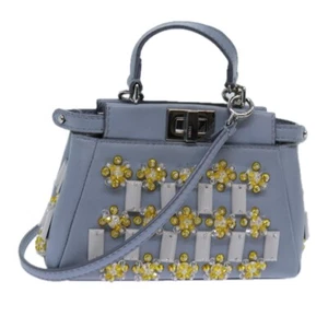 FENDI Beads Micro Peek A Boo Pouch Leather 2way Blue Auth ar11753A - Picture 1 of 24