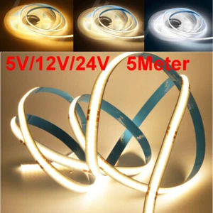 5meter COB LED Strip 5V 12V 24V Flexible Cuttable Tape Light Warm White 3000K - Picture 1 of 19