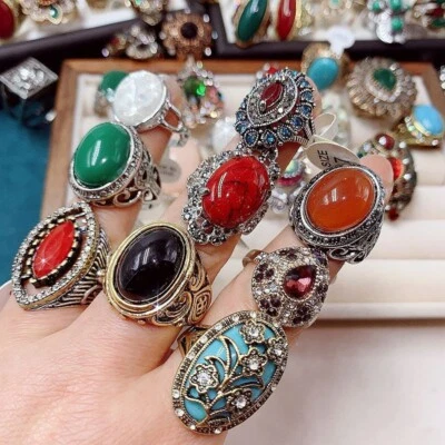 Lote de 50 anillos de joyería de metal estilo mezcla de piedras de cristal vintage al por mayor hombres mujeres Foto 1 de 4