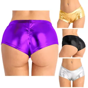 Booty-Shorts Damen-Hotpants Metallic Kunstleder Reißverschluss Damen Dancing Rave - Bild 1 von 35