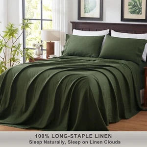 TOSMO Pure Linen Bettwäsche 4tlg King Set Grün French Natur Leinen Flachs Bettwäsche - Bild 1 von 9