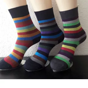 3 Pair Women's Bamboo Socks Soft Brim Without Rubber Colourful Striped 35 To 42 - Picture 1 of 4
