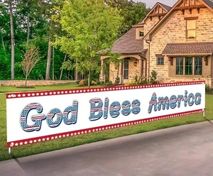 God Bless America Patriotic American 18x78” Large Holiday Banner MAGA - Picture 1 of 4