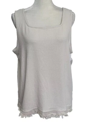 NUEVO CON ETIQUETAS ARIZONA JEAN CO Verano Safari Crema Top Mujer 3XL 22.5 Sin Mangas Deshilachado Foto 1 de 4