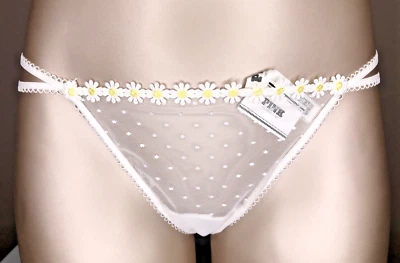 Victoria's Secret PINK NWT Large White Strappy V String Panty Mesh Daisy Wink - Image 1 of 4