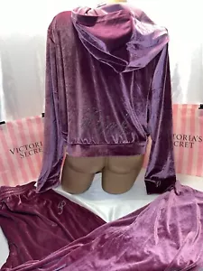 Victoria Secret Pink Bling Crop Hoodie & Flare Pants Velour Set XXL Last One - Picture 1 of 5