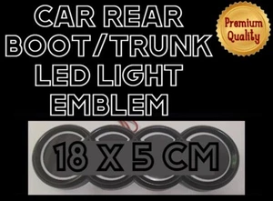 LED WHITE LIGHT UP 5D BLACK RINGS FIT REAR TRUNK/BOOT FOR Q5, A1, A3, A4 A5 & A6 - Picture 1 of 7