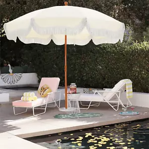 7ft Beach Umbrella Outdoor Patio Umbrella with Tassel Sunshade UPF 50+ Beige - Picture 1 of 8