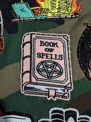 Book of Spells Patch Pagan Wiccan Pentacle Goth Witch Embroidered Iron On 2.5x3" - Image 1 of 4
