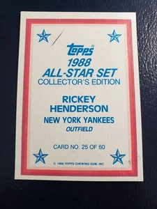 Rickey Henderson 1988 Topps All-Star Game Commemorative BLANK FRONT ODDBALL WOW - Picture 1 of 4