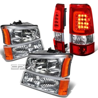 ДЛЯ 03-07 SILVERADO ХРОМ КРИСТАЛЛ ФАРЫ + БАМПЕР + КРАСНЫЙ 3D LED ЗАДНИЙ ФОНАРЬ/ЛАМПА - Изображение 1 из 4