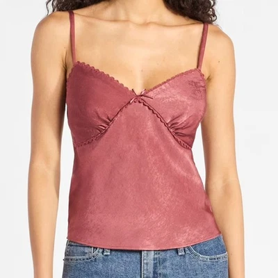 Camiseta Babydoll Y2K Vibe Rose Mauve tamanho XL gengibre cami top acabamento em renda arco nova com etiquetas - Imagem 1 de 4