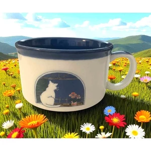 Vintage Otagiri Cat in Window Soup Mug Made in Japan Ceramic Coffee Cup 1980s - Picture 1 of 5