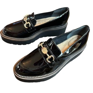 Giani Bernini Maya Black Patent Leather Loafers Bit Buckle Hardware NEW Size 6.5 - Picture 1 of 11