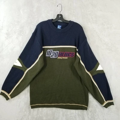 Vintage Sweater Men XL Army Green Blue Embroidered Oversized Skater Street Y2K - Изображение 1 из 4