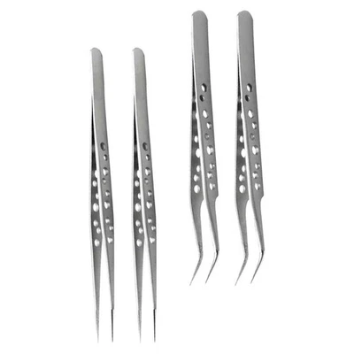  4 pinzette di precisione in acciaio inossidabile: pinzette con punta dritta e - Image 1 of 4