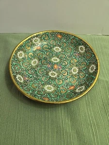 Vtg Japanese Porcelain Ware Saucer Bowl Painted Floral Brass Bottom Hong Kong - Picture 1 of 9