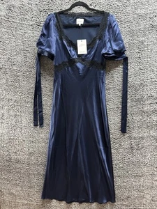 Reformation x Kacey Musgraves Petites Stella Seidenkleid marineblau - Größe 10P neu mit Etikett - Bild 1 von 12