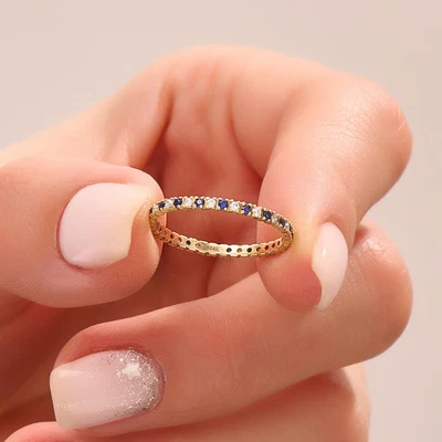 1.00 TCW Lab Created Sapphire Eternity Thin Stacking Band 18k Yellow Gold Plated - Image 1 of 4