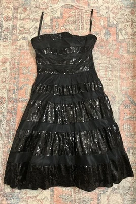 Betsy Johnson Evening Cocktail Dress Short Strapless Black Sequins 0 XS/S - Image 1 of 4