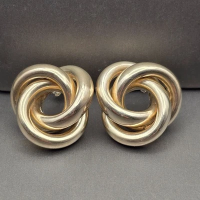 Brincos de nó de eletroforma esterlina vintage PAJ 1" poste prata 925 18,34 g - Imagem 1 de 4