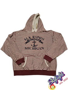 Sudadera con Capucha TR Mc Taggart Granate Rayas Elk Rapids Michigan Logo Talla XL - Imagen 1 de 5