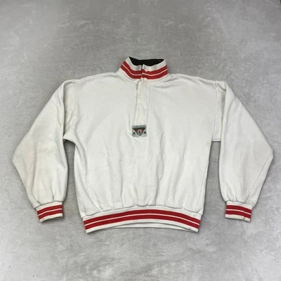 Cuccini Vintage 1/4 Zip Sweatshirt White Red Stripe Collar Cuff Mens Size XL - Image 1 of 4