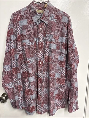 Vintage L.L. Bean Red White Blue Mayan Native Print Button Up Shirt Size L Long - Image 1 of 4