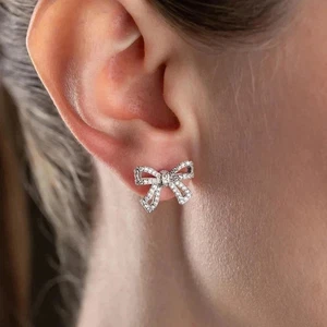 1Ct Round Cut Lab-Created Diamond Bow Knot Stud Earrings 14k White Gold Plated - Picture 1 of 5