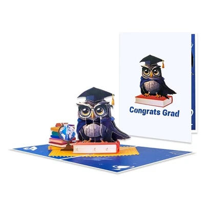 Owl 3D Popping up Graduation Card College Graduation Card Paper Texture for Boy - Image 1 of 4