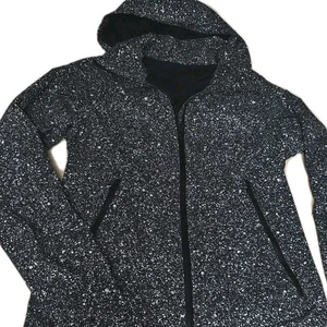 LULULEMON Runaway Jacket W Speckle Dot Parfait Pink Black Hooded Rain Shell Sz 6 - Picture 1 of 11