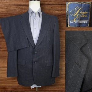 Kuppenheimer 2 Piece Suit Mens 38R 30X28 Black Chalkstripe Flannel Tweed Wool - Picture 1 of 12