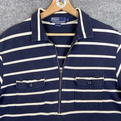 VTG 90s Polo Ralph Lauren Quarter Zip Rugby Shirt Size Large Striped Collared - Image 1 of 4