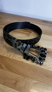 kathy van zeeland belt Leopard Print Faux Fur Black Jeweled Buckle Retro Sz S - Picture 1 of 11