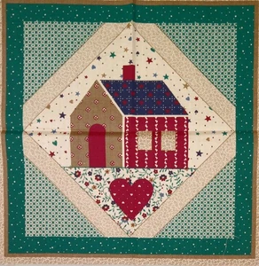 1994 ~ Vintage ~ Marti Michell ~ "Home & Heart" ~ Baumwollstoff Panel ~ 11"x11" - Bild 1 von 3