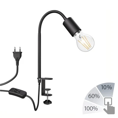 Lampada a morsetto E27 LELE con collo d'oca nero incl. LED E27 dimmerabile in 3 - Immagine 1 di 4