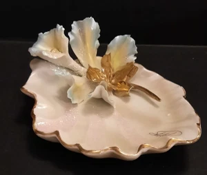 STILART-LONGOBARDI DE GREGORIO CAPODIMONTE FLORES AZULES PÉTALOS CUENCO FIRMADO - Imagen 1 de 4