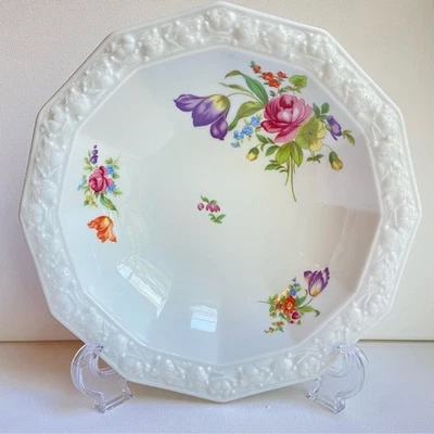 Tigela Rosenthal Classic Rose Maria em branco com flores e aro em relevo Vintage - Imagem 1 de 4